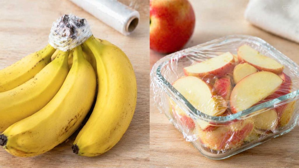 Dùng màng bọc thực phẩm để bảo quản chuối và trái cây đã cắt giúp giữ tươi lâu