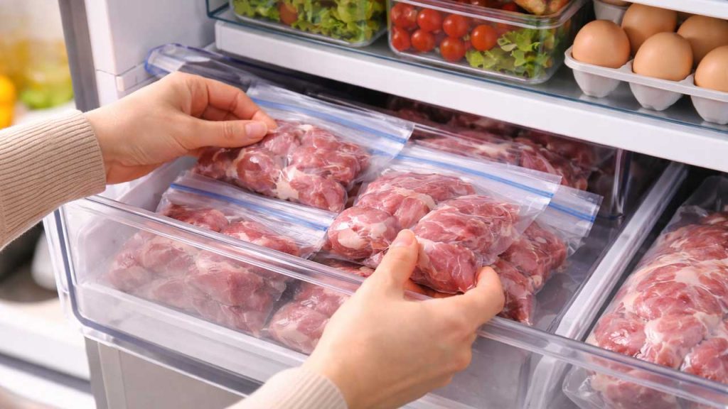 Bọc kín thịt bằng màng thực phẩm hoặc túi zip