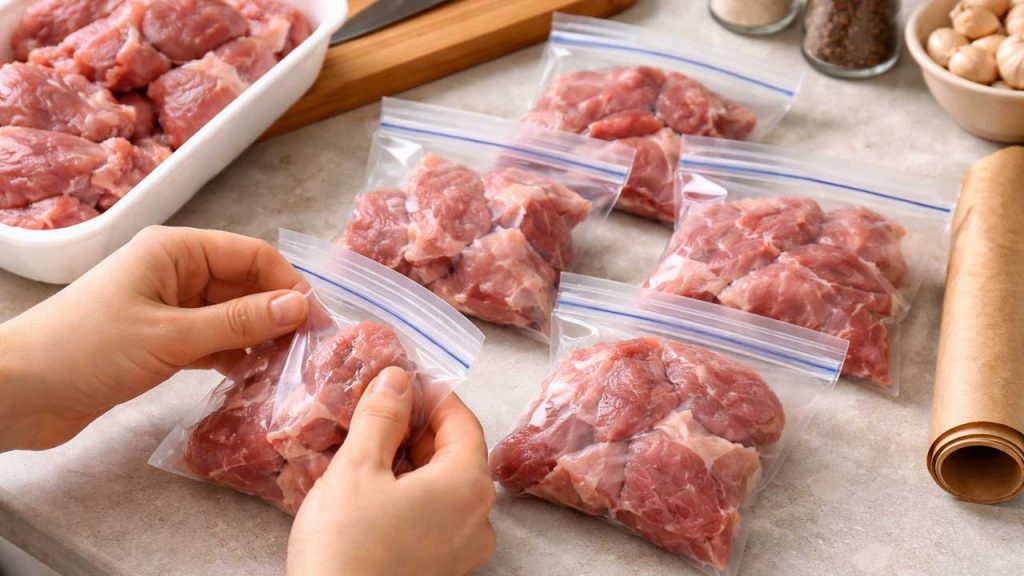 Chia nhỏ thịt trước khi bảo quản trong tủ lạnh
