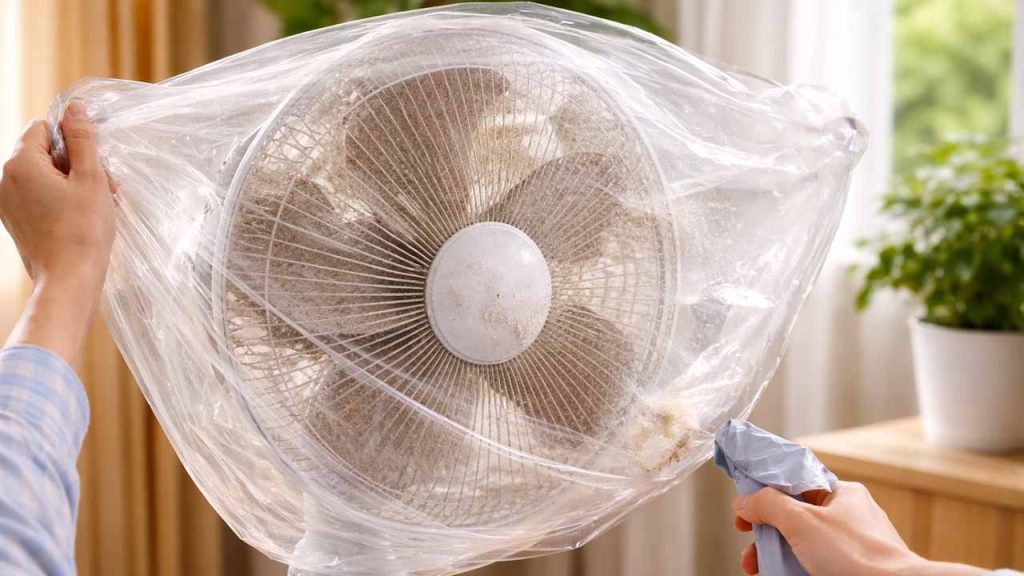 Mẹo bọc túi nilon làm sạch quạt điện không cần tháo nhanh trong 5 phút