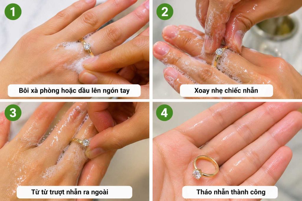 Cách tháo nhẫn bị chật bằng xà phòng giúp trượt nhẫn ra dễ dàng