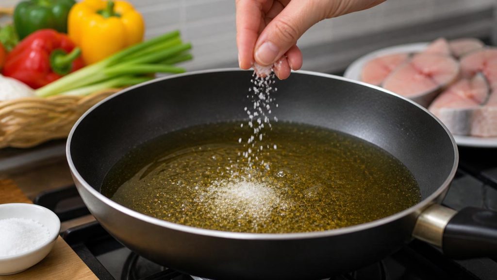 Cho muối vào dầu để giảm bắn khi chiên