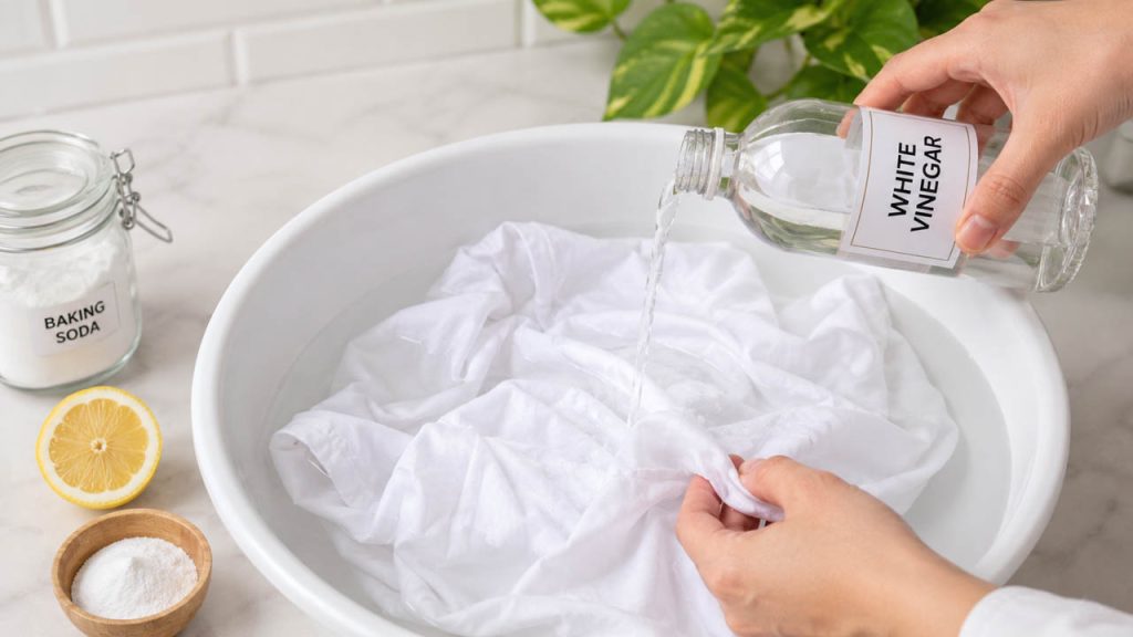 Dùng giấm trắng để khử ố vàng trên áo trắng