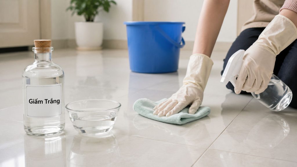 Dùng giấm trắng để làm sạch và làm sáng bóng gạch men