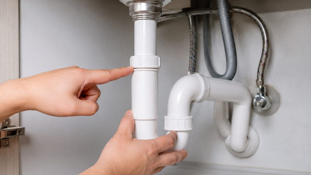 Kiểm tra bẫy nước chữ U dưới bồn rửa để ngăn mùi hôi cống