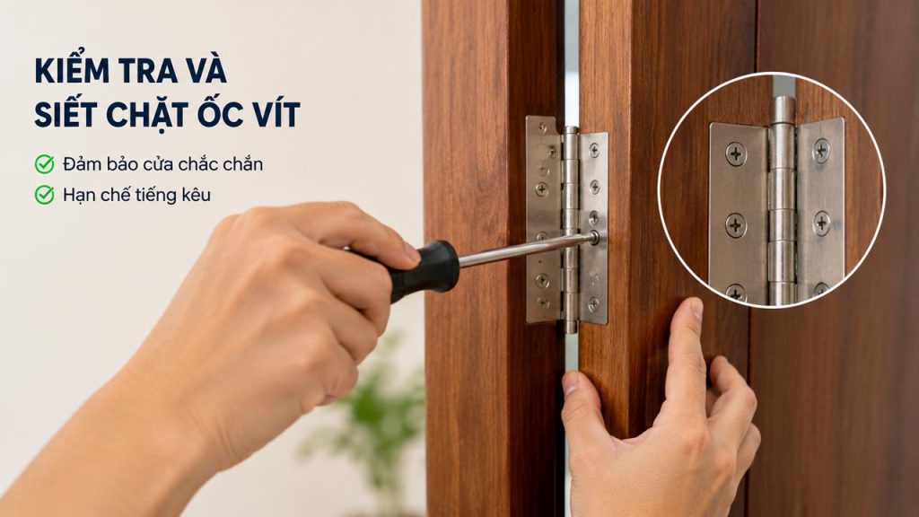 Kiểm tra và siết chặt ốc vít giúp khắc phục tình trạng cửa bị kêu