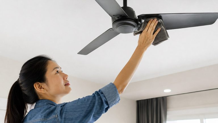 Lau quạt trần định kỳ giúp hạn chế bụi tích tụ