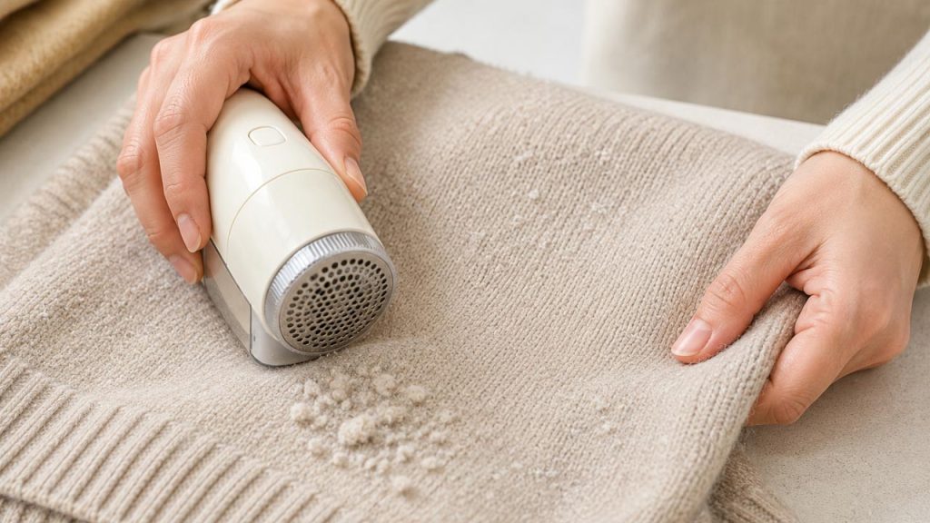 Sử dụng máy cắt lông xù để làm sạch áo len bị xù lông