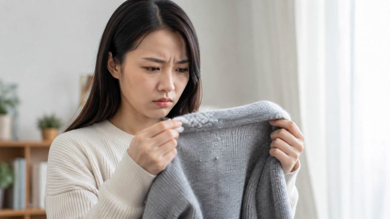 Một người phát hiện áo len bị xù lông và tìm cách giữ áo len không bị xù lông - Giữ áo len không bị xù lông hiệu quả tại nhà
