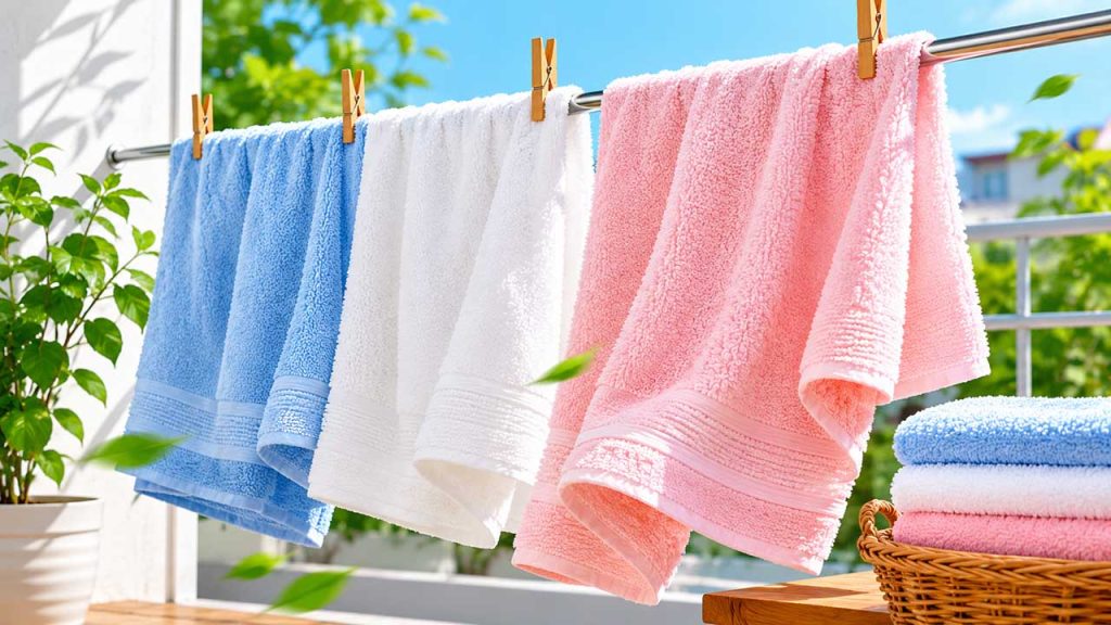 Phơi khăn ở nơi thoáng gió giúp khăn tắm mềm mại tự nhiên