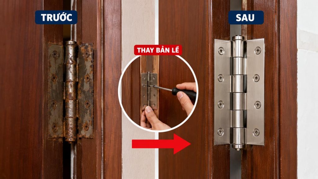 Thay thế bản lề đã bị mòn để xử lý tiếng kêu cửa lâu ngày