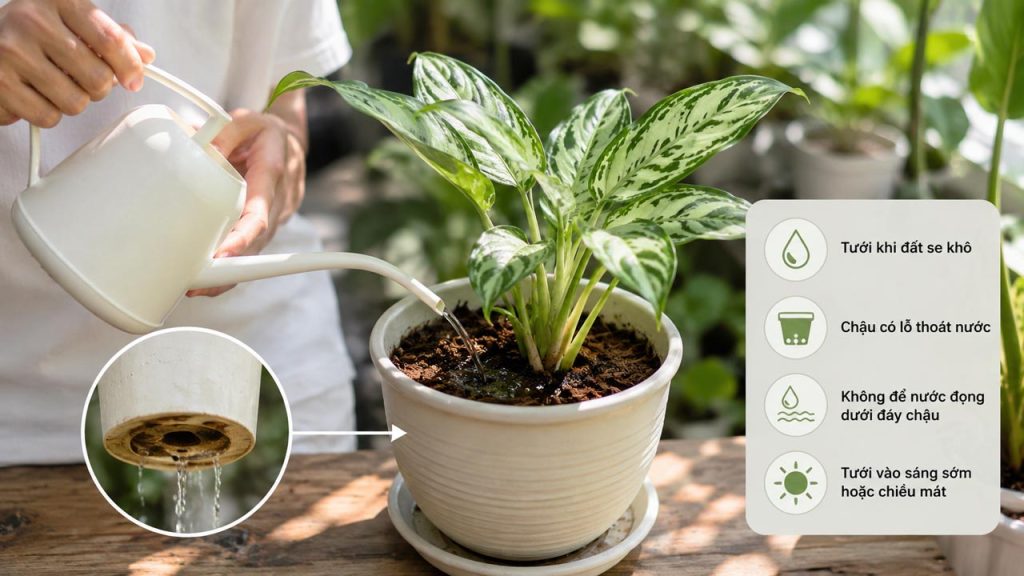 Tưới nước đúng cách cho cây trong nhà để tránh úng rễ