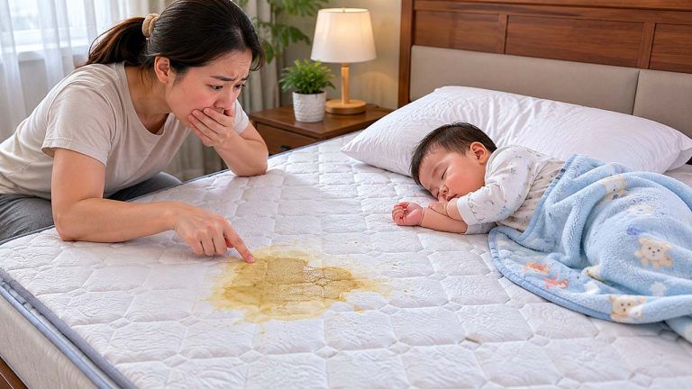 Người phát hiện vệt nước tiểu trên nệm bên cạnh em bé đang ngủ và tìm cách khử mùi nước tiểu trên nệm - Cách Khử Mùi Nước Tiểu Trên Nệm Hiệu Quả Và Đơn Giản