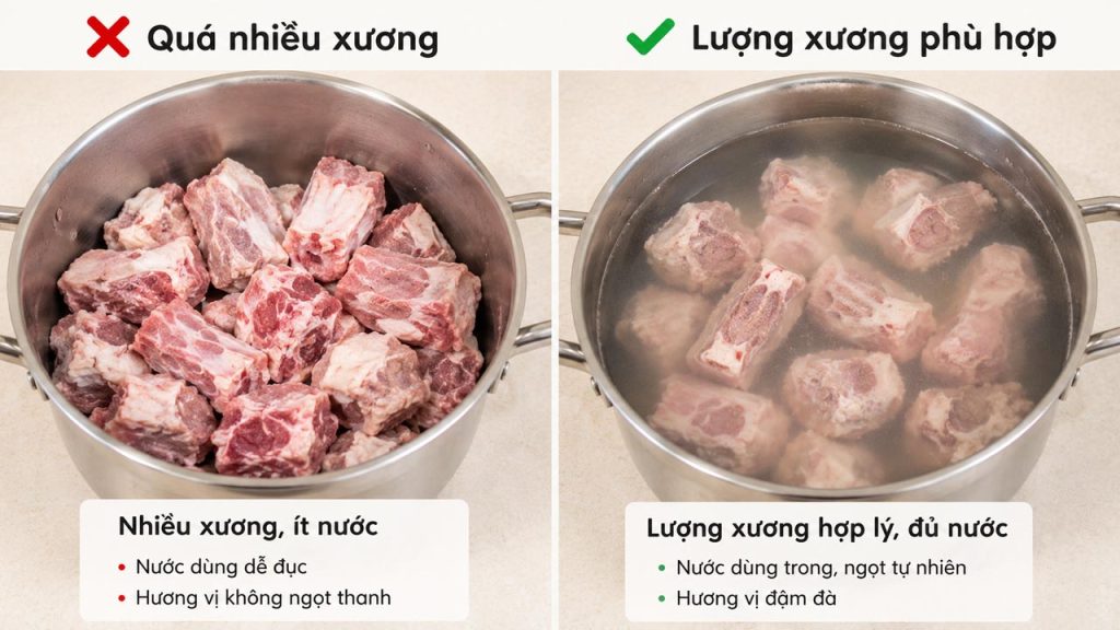 Cân đối lượng xương và nước khi nấu nước dùng