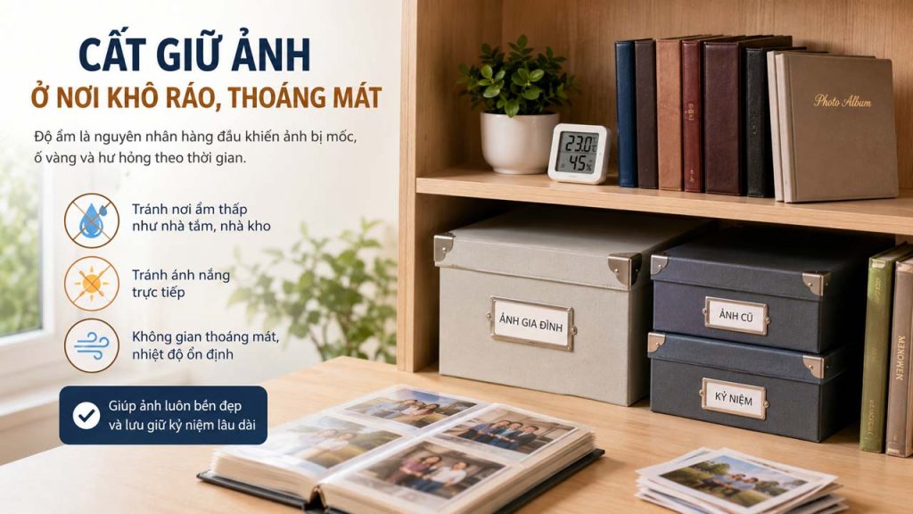 Cất giữ ảnh gia đình ở nơi khô ráo thoáng mát để tránh ẩm mốc