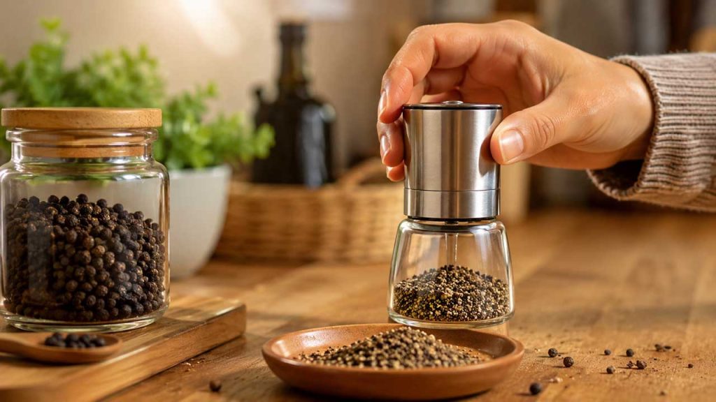 So sánh giữa hũ tiêu bị ảnh hưởng bởi độ ẩm và hũ tiêu được bảo quản khô ráo đúng cách trong nhà bếp.