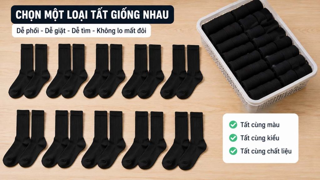 Nhiều đôi tất giống nhau giúp không lo mất một chiếc tất