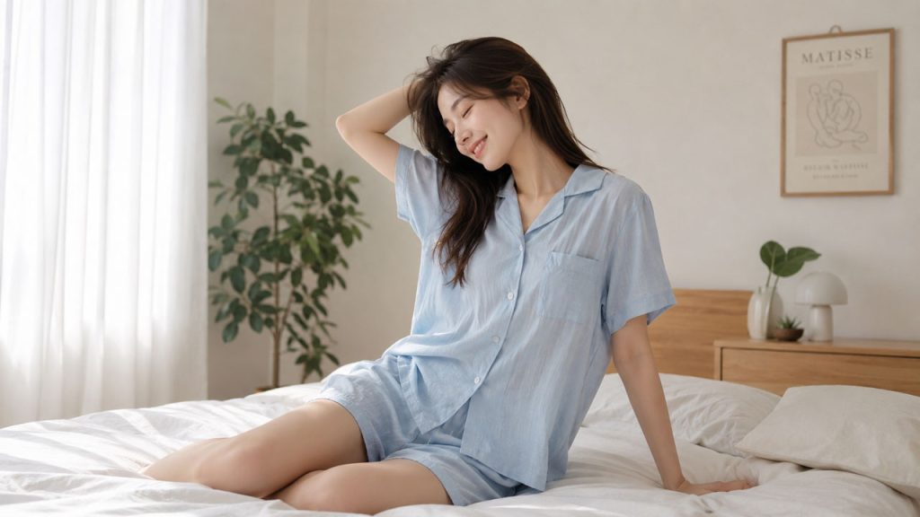 Người mặc quần áo ngủ mỏng và thoáng khí giúp ngủ ngon trong thời tiết oi bức