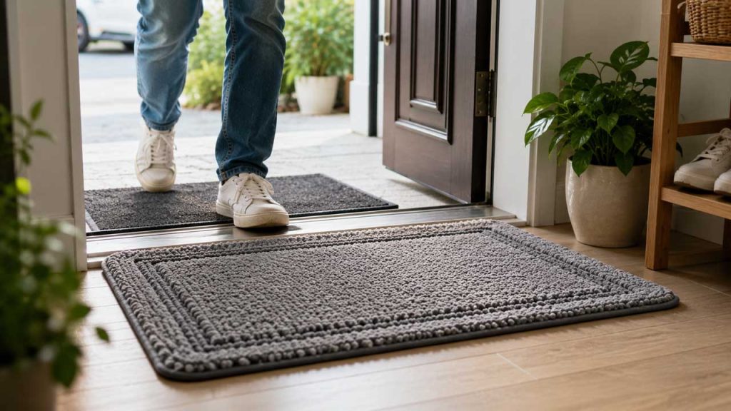 Đặt thảm chùi chân ở cửa ra vào giúp giảm bụi trong nhà