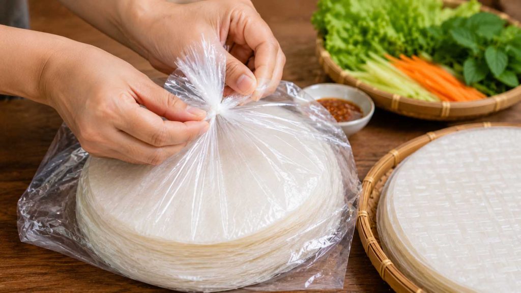 Đậy kín bánh tráng phơi sương ngay sau khi mở bao bì