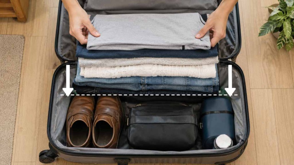 Để đồ nặng ở dưới cùng giúp giữ quần áo không nhăn trong vali