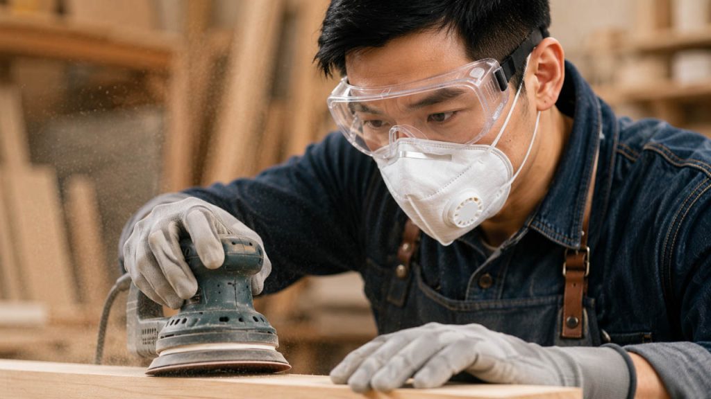 Đeo kính bảo hộ giúp ngăn bụi bay vào mắt khi làm việc