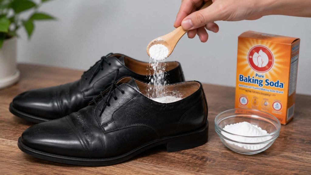 Dùng baking soda để hút ẩm và khử mùi giày da