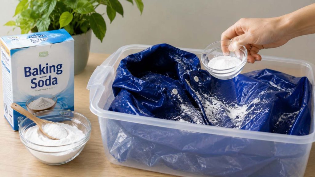 Dùng baking soda hút mùi hôi và độ ẩm trên áo mưa