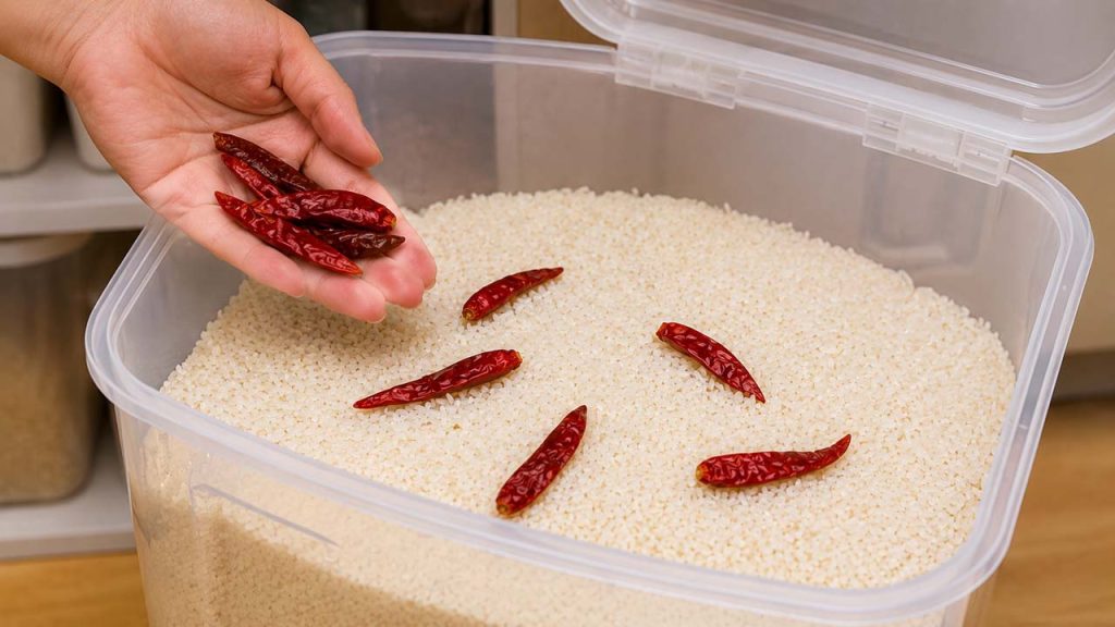 Đặt ớt khô trong thùng gạo để hạn chế mọt
