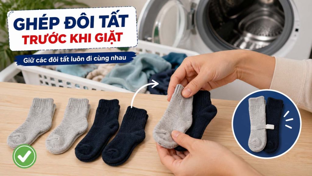 Ghép đôi tất trước khi giặt giúp bảo quản tất không bị mất một chiếc
