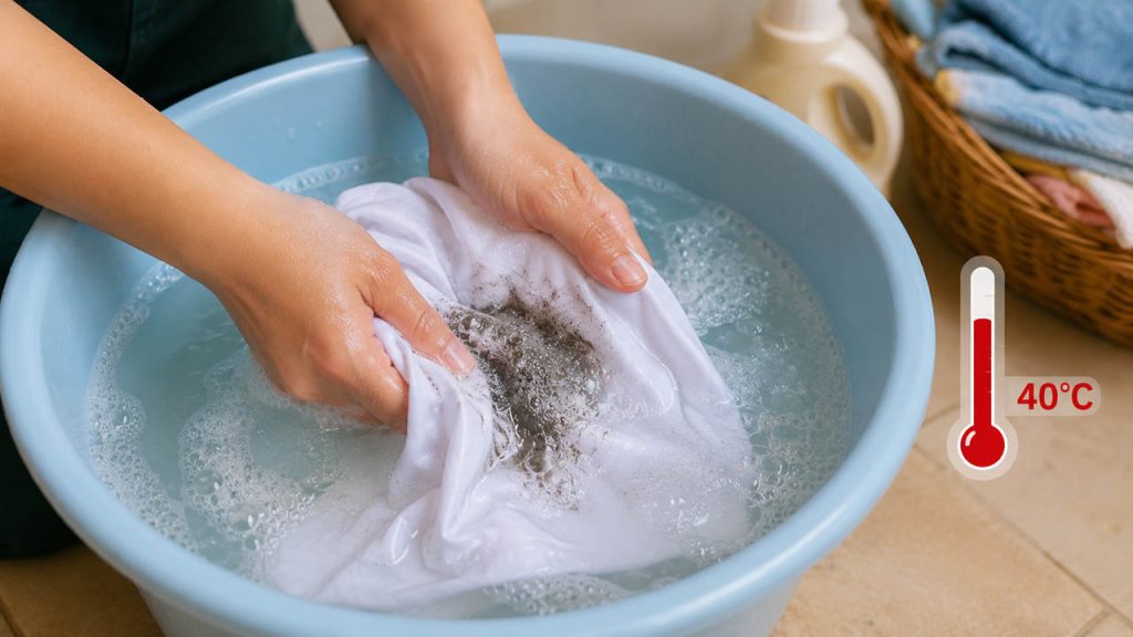 Giặt áo bị dính dầu nhớt bằng nước ấm để tăng hiệu quả làm sạch