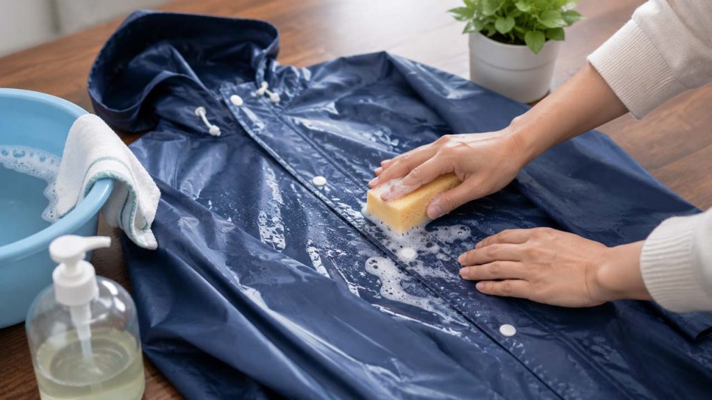 Giặt sạch áo mưa bằng nước ấm để khử mùi hôi hiệu quả