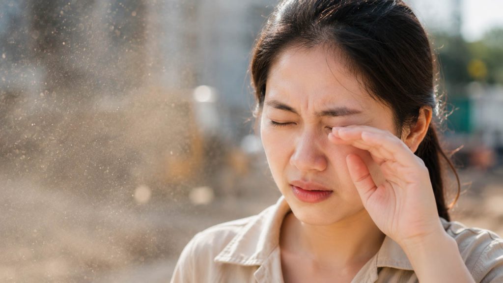 Giữ bình tĩnh và không dụi mắt khi bụi bay vào mắt để tránh tổn thương giác mạc