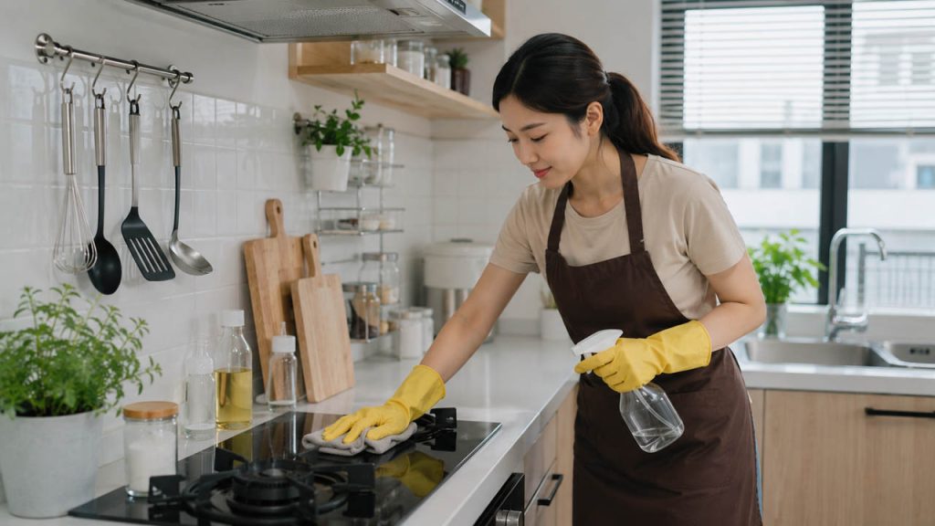 Giữ nhà bếp luôn sạch sau khi nấu ăn để hạn chế mùi dầu mỡ