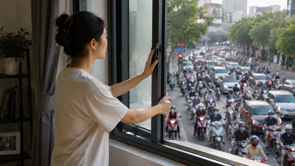 Hạn chế mở cửa vào những khung giờ xe cộ đông để giảm bụi