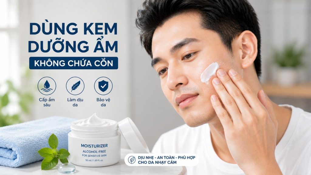 Kem dưỡng ẩm không chứa cồn giúp giảm rát da sau khi cạo râu