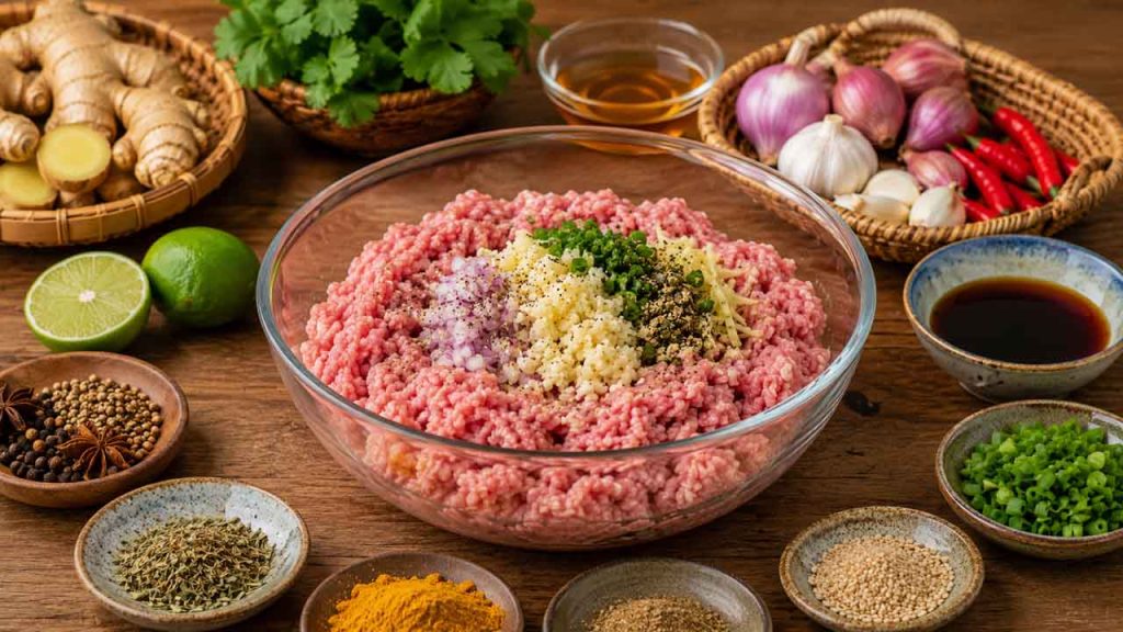 Kết hợp gia vị tự nhiên để khử mùi tanh thịt heo xay