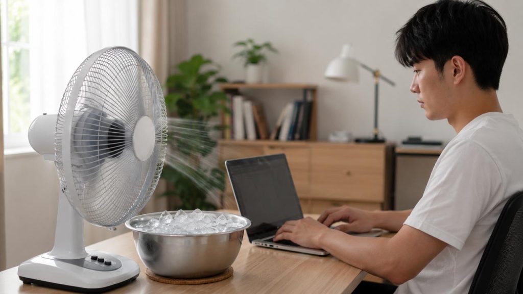 Kết hợp quạt với một chậu nước đá để làm mát