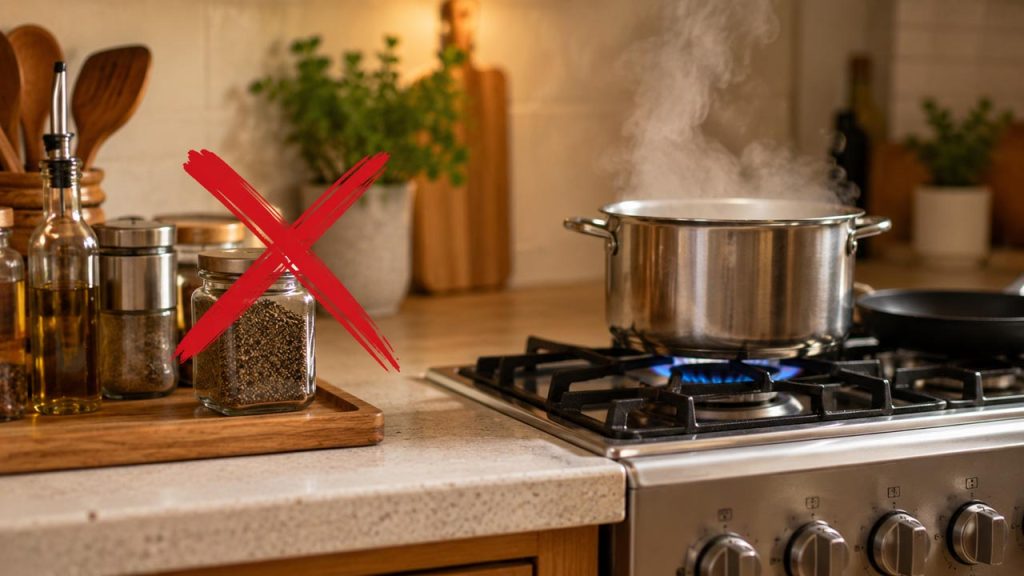 Không để hạt tiêu xay gần bếp nấu để tránh nhiệt độ và hơi ẩm