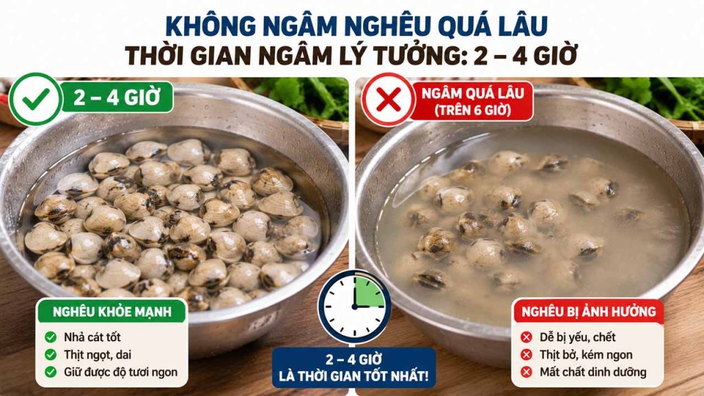 Không ngâm nghêu quá lâu để giữ độ tươi ngon