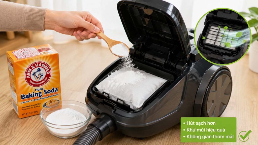 Sử dụng baking soda để khử mùi hôi trong máy hút bụi