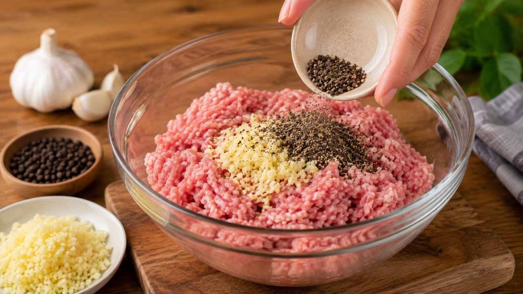 Dùng tiêu xay và tỏi để khử mùi tanh thịt heo xay