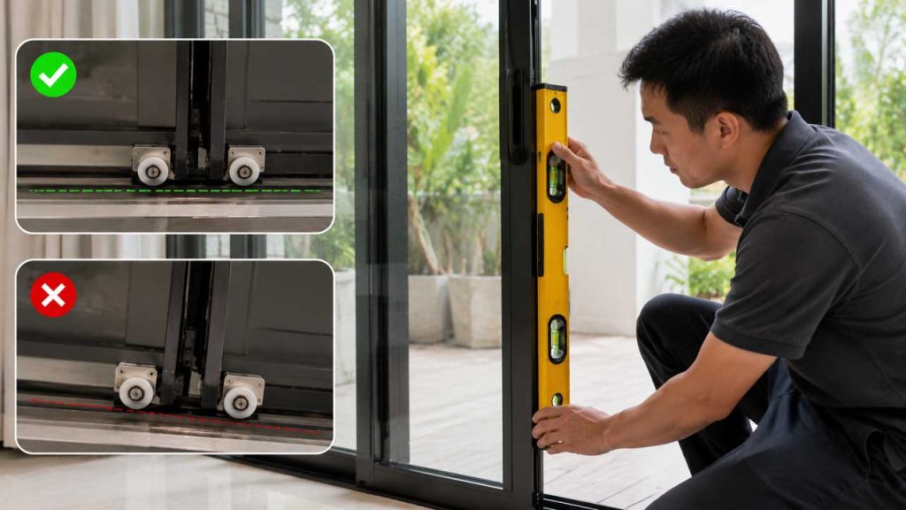 Kiểm tra độ cân bằng của cửa lùa để cửa trượt nhẹ hơn