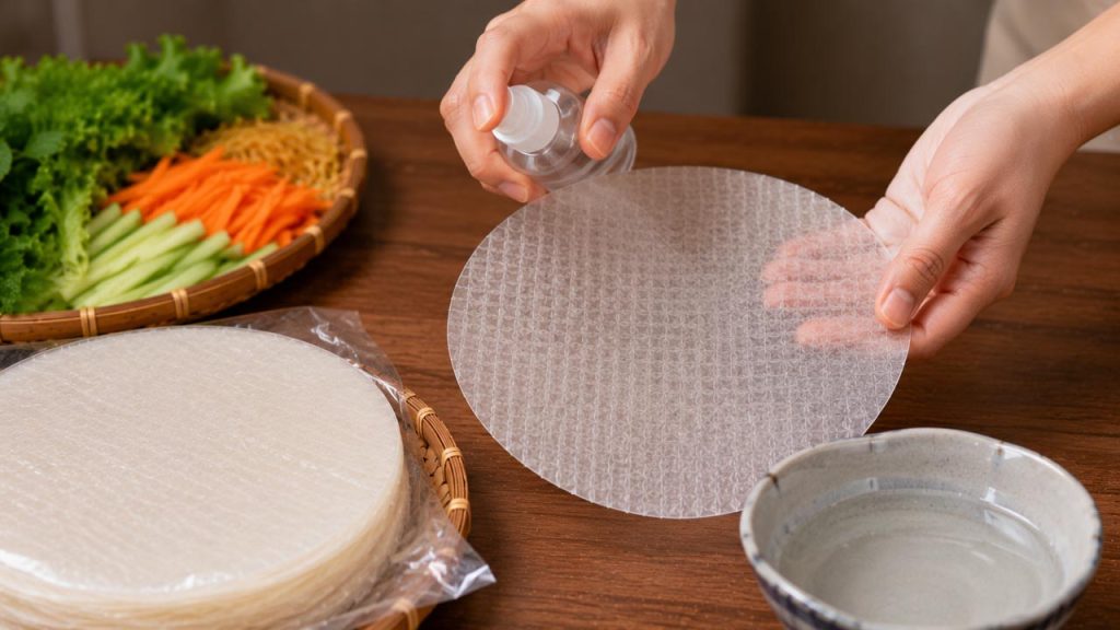 Làm mềm bánh tráng phơi sương khi hơi khô