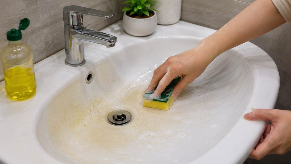 Làm sạch bồn rửa mặt bằng nước rửa chén