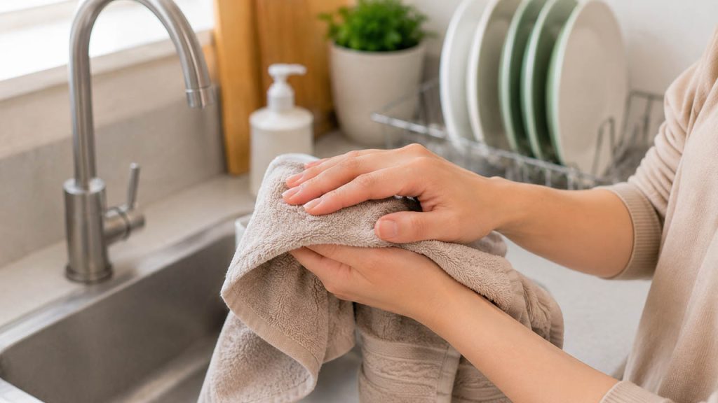 Lau khô tay bằng khăn mềm giúp hạn chế tổn thương da