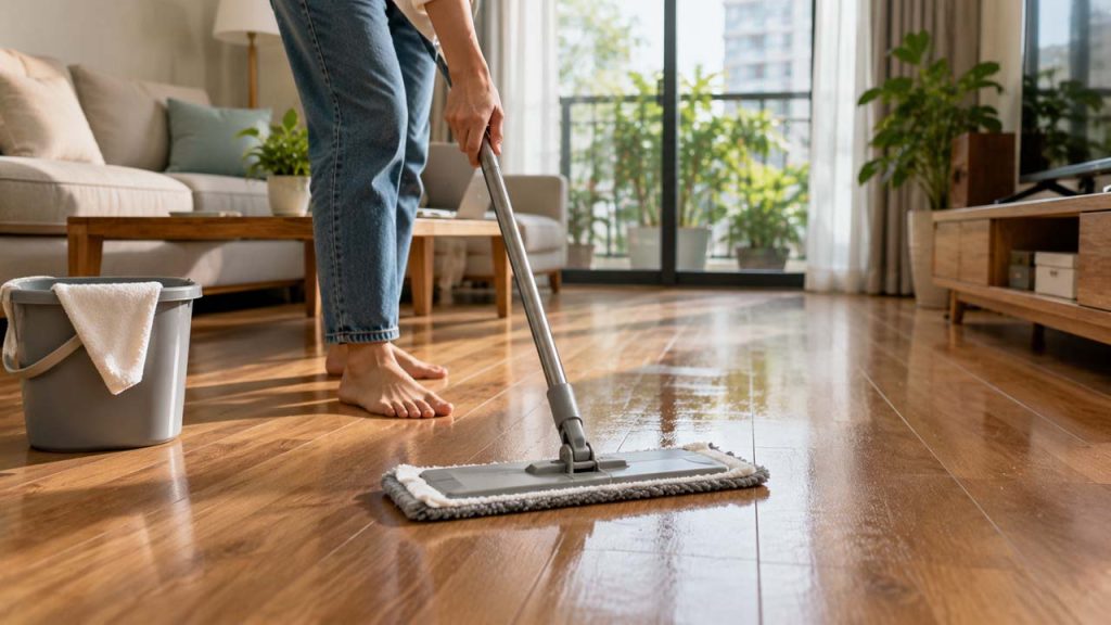 Lau nhà bằng khăn ẩm thay vì chổi khô để giảm bụi