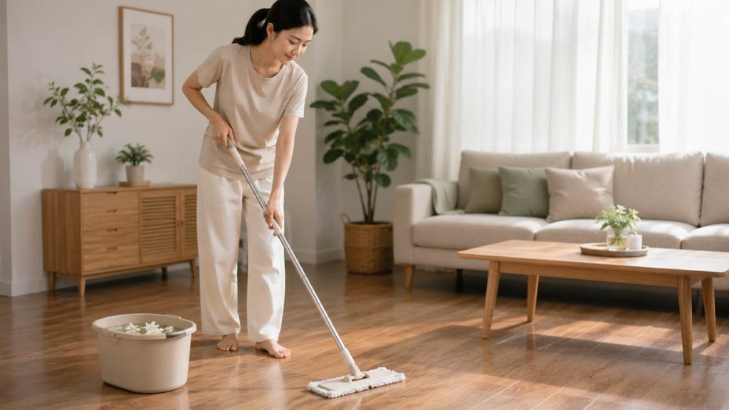 Lau nhà bằng nước có hương thơm dịu nhẹ giúp sàn nhà sạch và thơm lâu