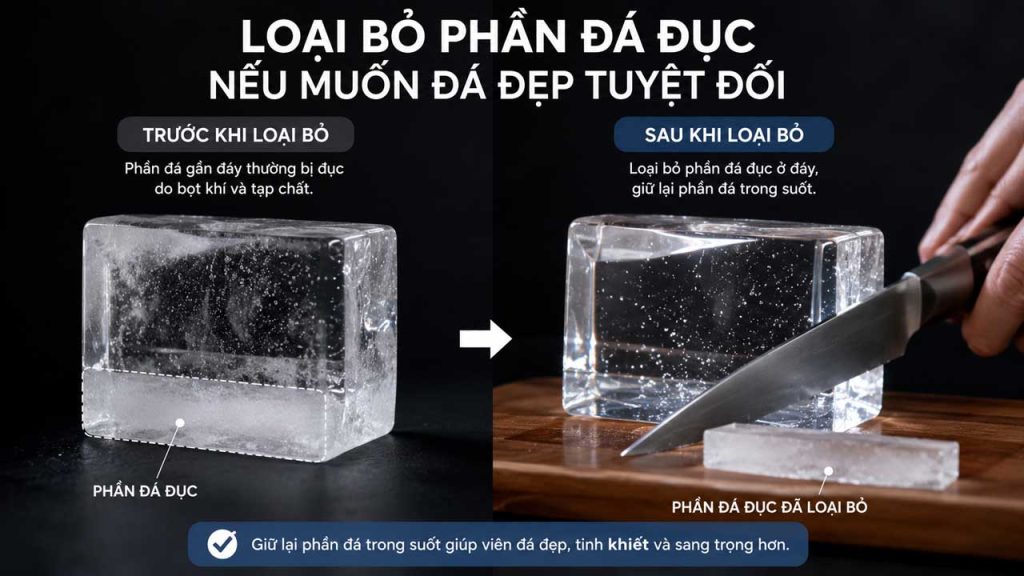 Loại bỏ phần đá đục để có đá viên trong suốt