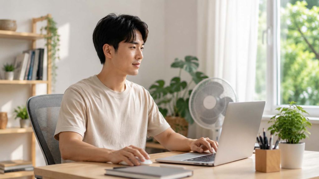 Mặc quần áo mỏng thoáng khí khi làm việc tại nhà